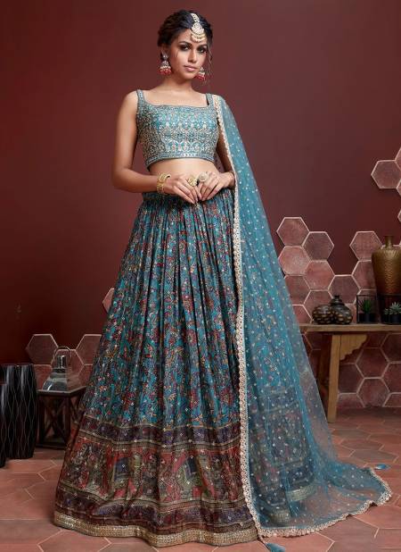Sky Blue Colour Mandakini 101 New Exclusive Stylish Party Wear Latest Lehenga Choli Collection 106